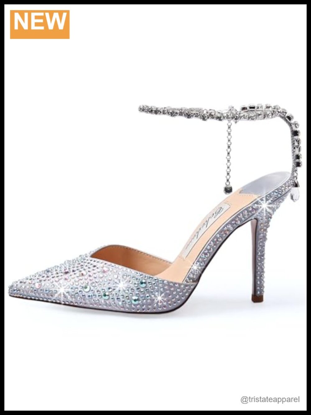 Crystal Chain Ankle Strap Heeled Sandals Stiletto Satin Dress Shoes